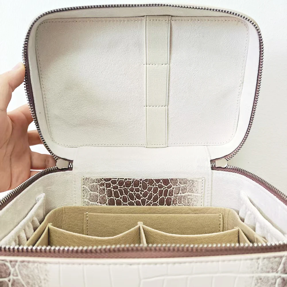High Quality Crocodile Pattern Women Makeup Bag Custom Name Large Capacity Alligator PU Leather Travel Portable Cosmetic Box