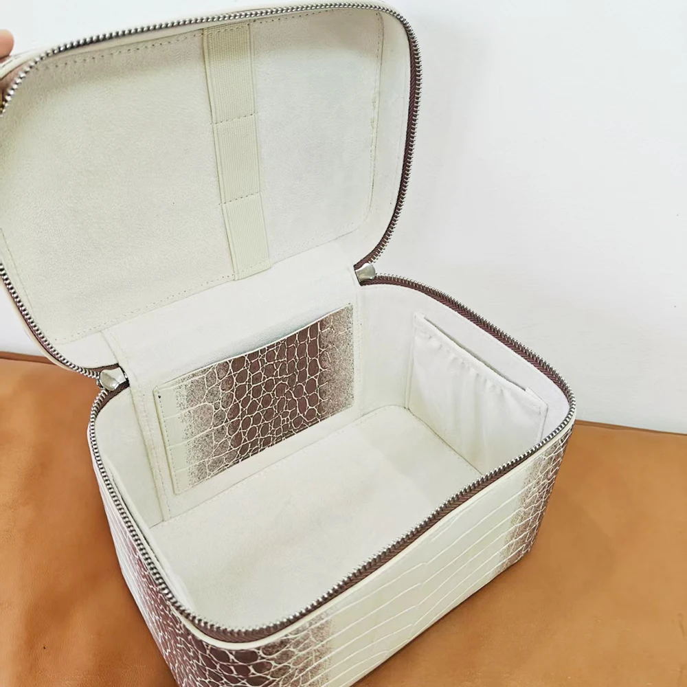 High Quality Crocodile Pattern Women Makeup Bag Custom Name Large Capacity Alligator PU Leather Travel Portable Cosmetic Box