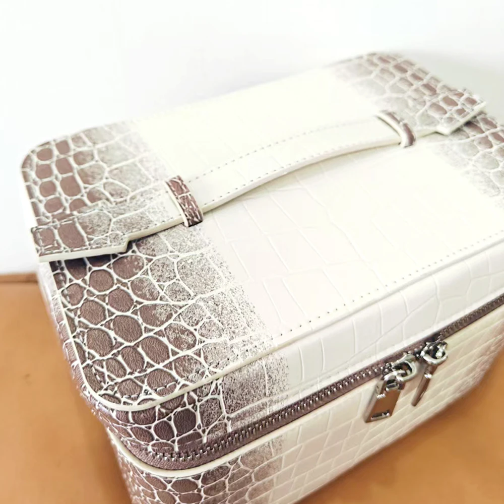High Quality Crocodile Pattern Women Makeup Bag Custom Name Large Capacity Alligator PU Leather Travel Portable Cosmetic Box