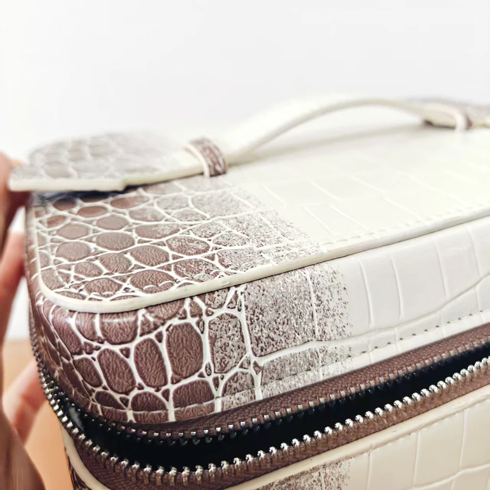 High Quality Crocodile Pattern Women Makeup Bag Custom Name Large Capacity Alligator PU Leather Travel Portable Cosmetic Box