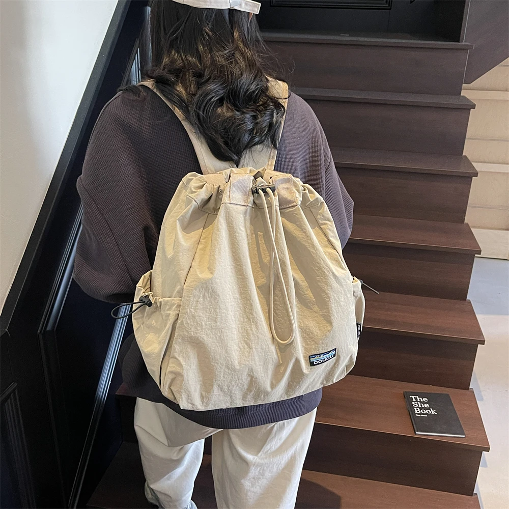 Multi-functional Fashion Backpacks For Women Nylon Large Capacity Shopper Shoulder Totes Drawstring Bucket Travelling Rucksack