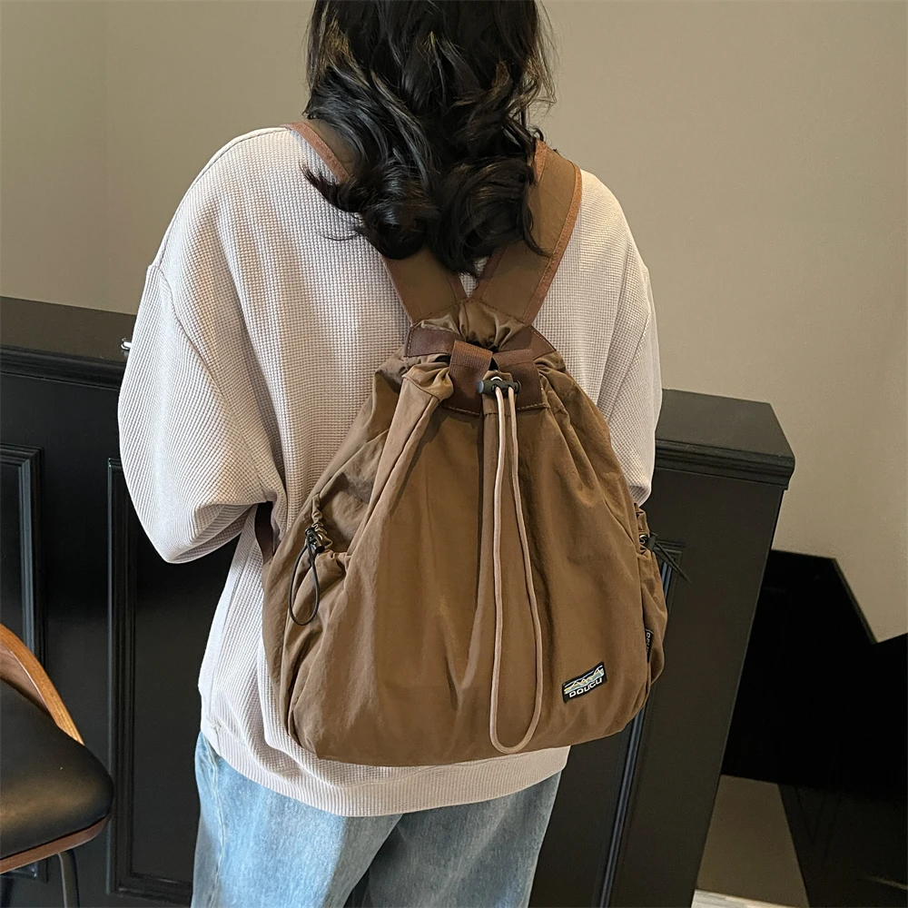 Multi-functional Fashion Backpacks For Women Nylon Large Capacity Shopper Shoulder Totes Drawstring Bucket Travelling Rucksack