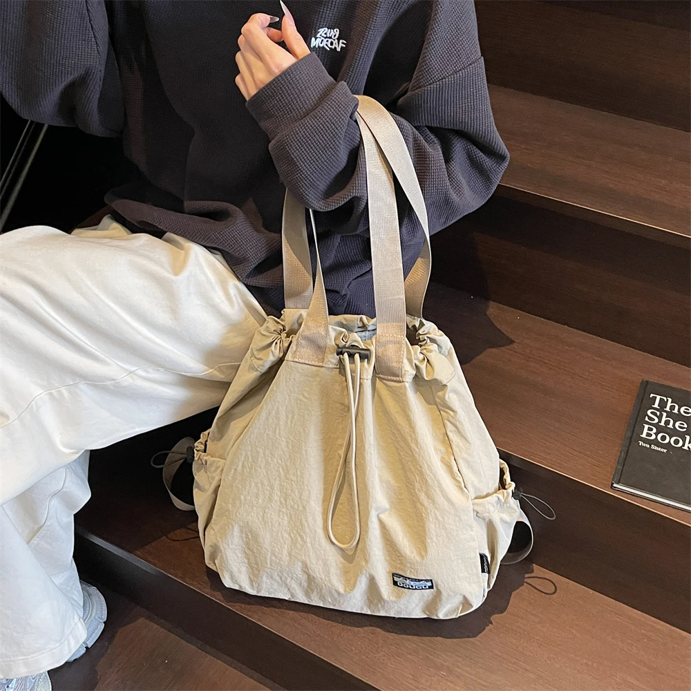 Multi-functional Fashion Backpacks For Women Nylon Large Capacity Shopper Shoulder Totes Drawstring Bucket Travelling Rucksack