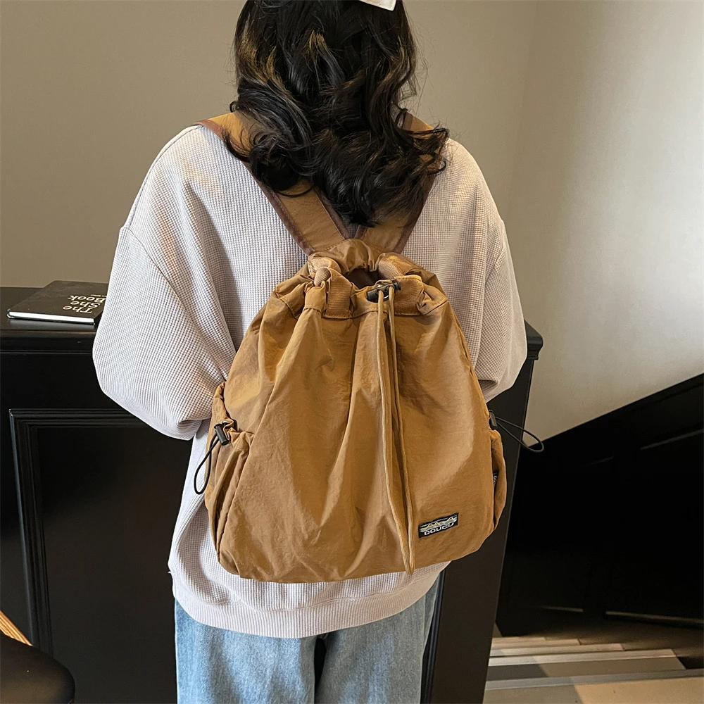 Multi-functional Fashion Backpacks For Women Nylon Large Capacity Shopper Shoulder Totes Drawstring Bucket Travelling Rucksack