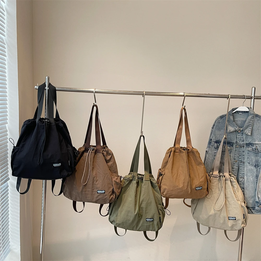Multi-functional Fashion Backpacks For Women Nylon Large Capacity Shopper Shoulder Totes Drawstring Bucket Travelling Rucksack