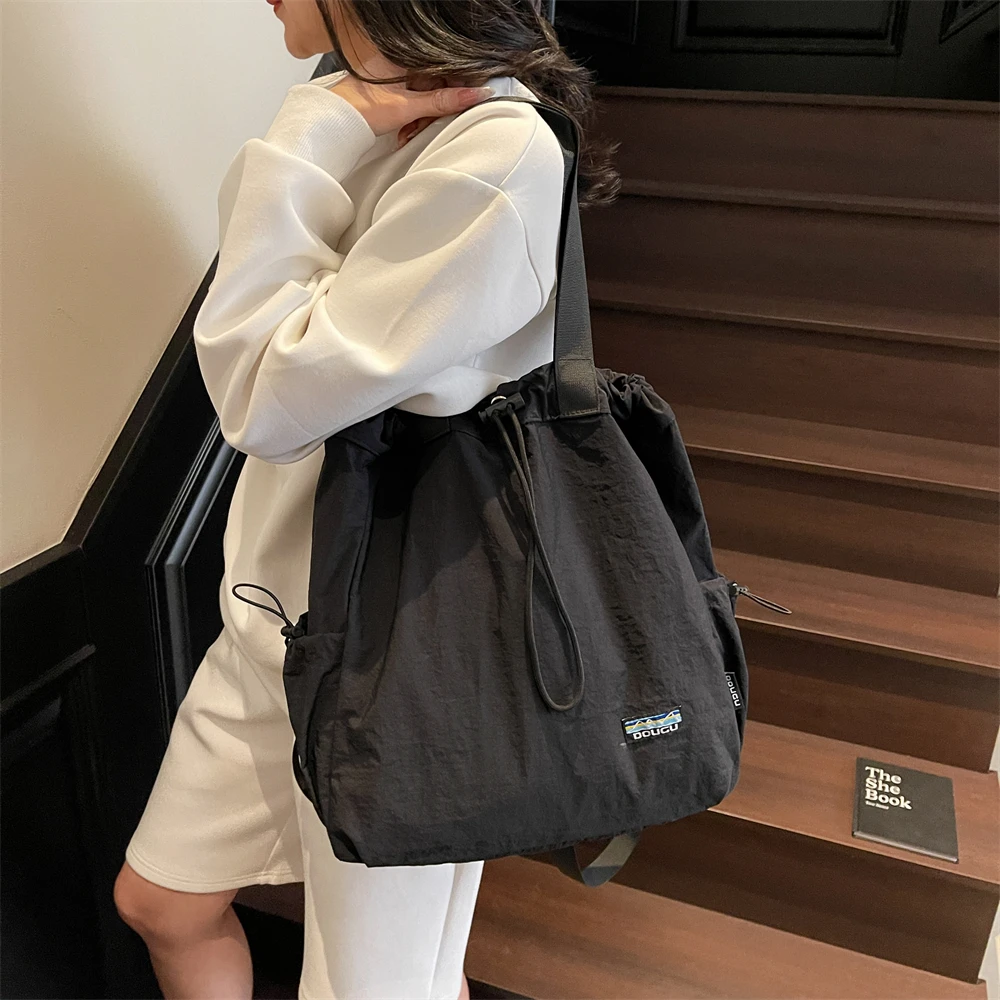 Multi-functional Fashion Backpacks For Women Nylon Large Capacity Shopper Shoulder Totes Drawstring Bucket Travelling Rucksack