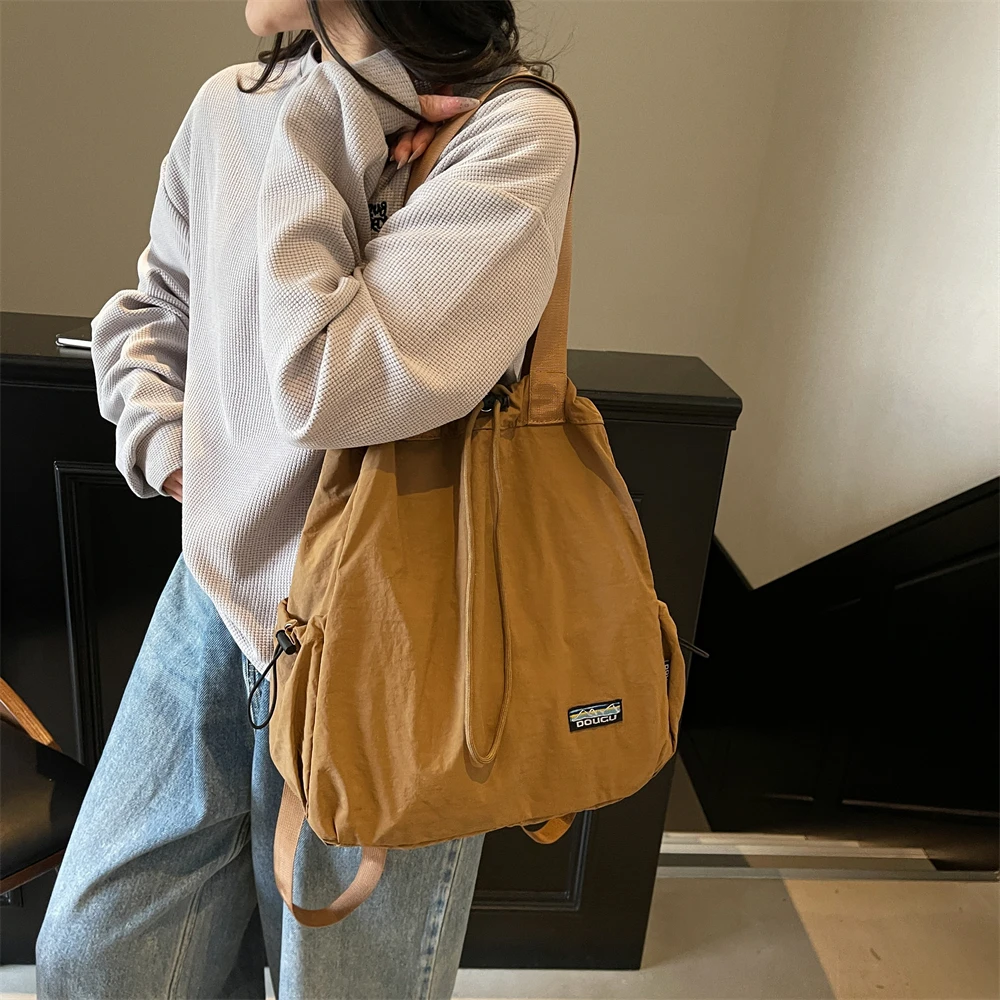 Multi-functional Fashion Backpacks For Women Nylon Large Capacity Shopper Shoulder Totes Drawstring Bucket Travelling Rucksack