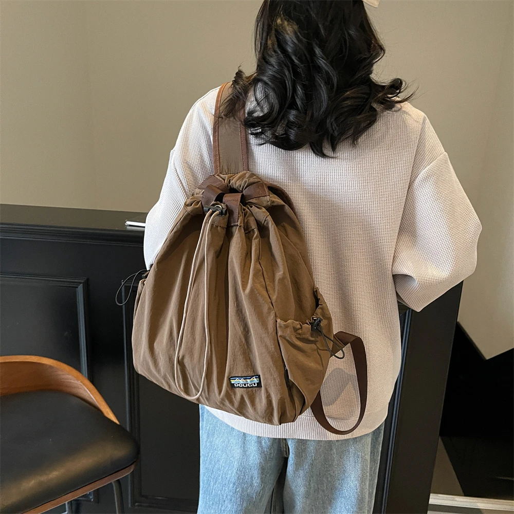Multi-functional Fashion Backpacks For Women Nylon Large Capacity Shopper Shoulder Totes Drawstring Bucket Travelling Rucksack