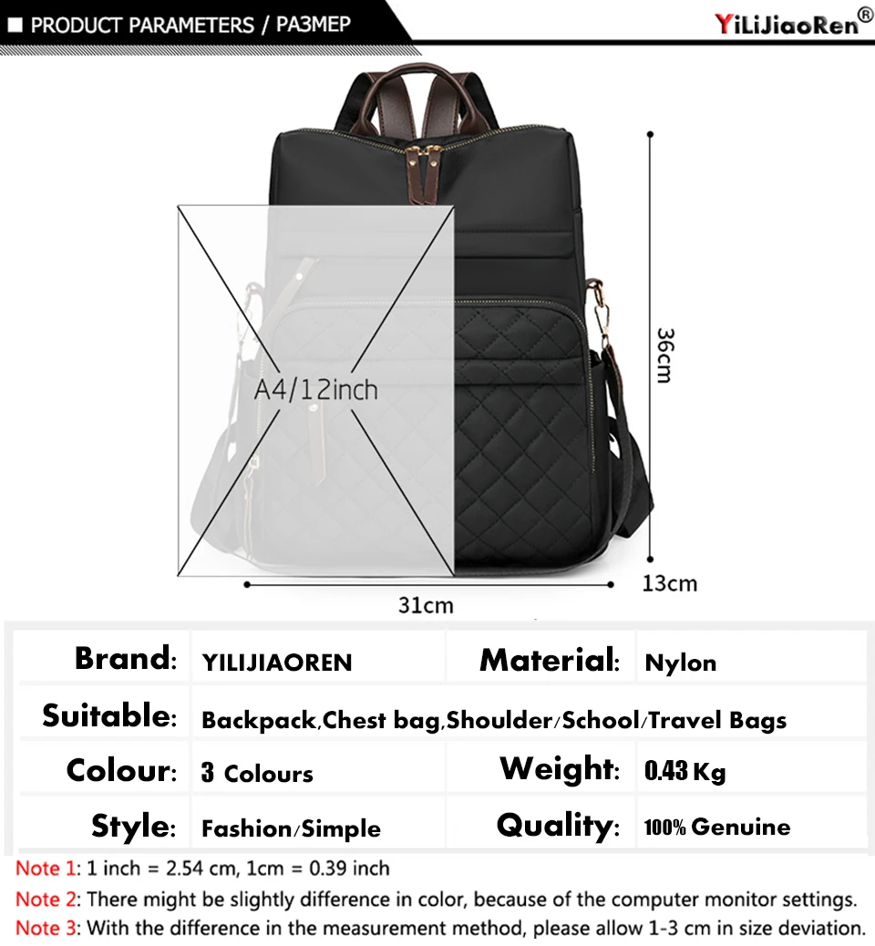 Fashion Plaid Daypack Women Waterproof Nylon Backpack Purse Ladies Large Capacity Book Bag Outdoor Travel Weekend Schoolbags