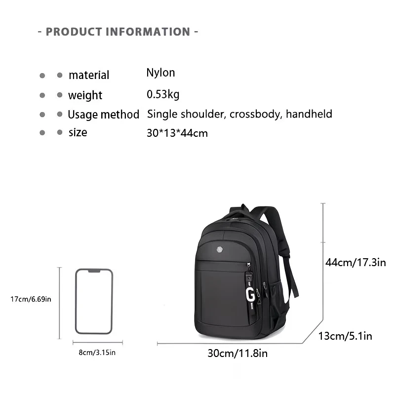 Durable Wear‑proof Oxford Backpack High‑capacity Multi‑zipper Laptop Bag for Men Women Work, School and Outdoor Travel