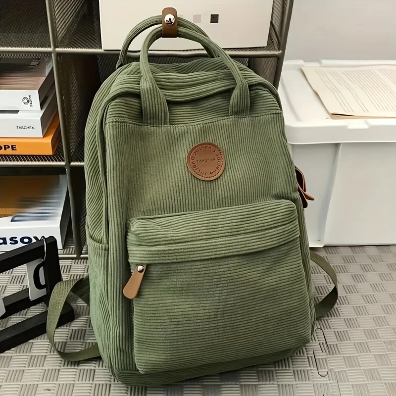 Casual Corduroy Backpack for Teens, 14 Laptop Compartment, High School & College Bag with Zipper Pocket, Backpacks for School
