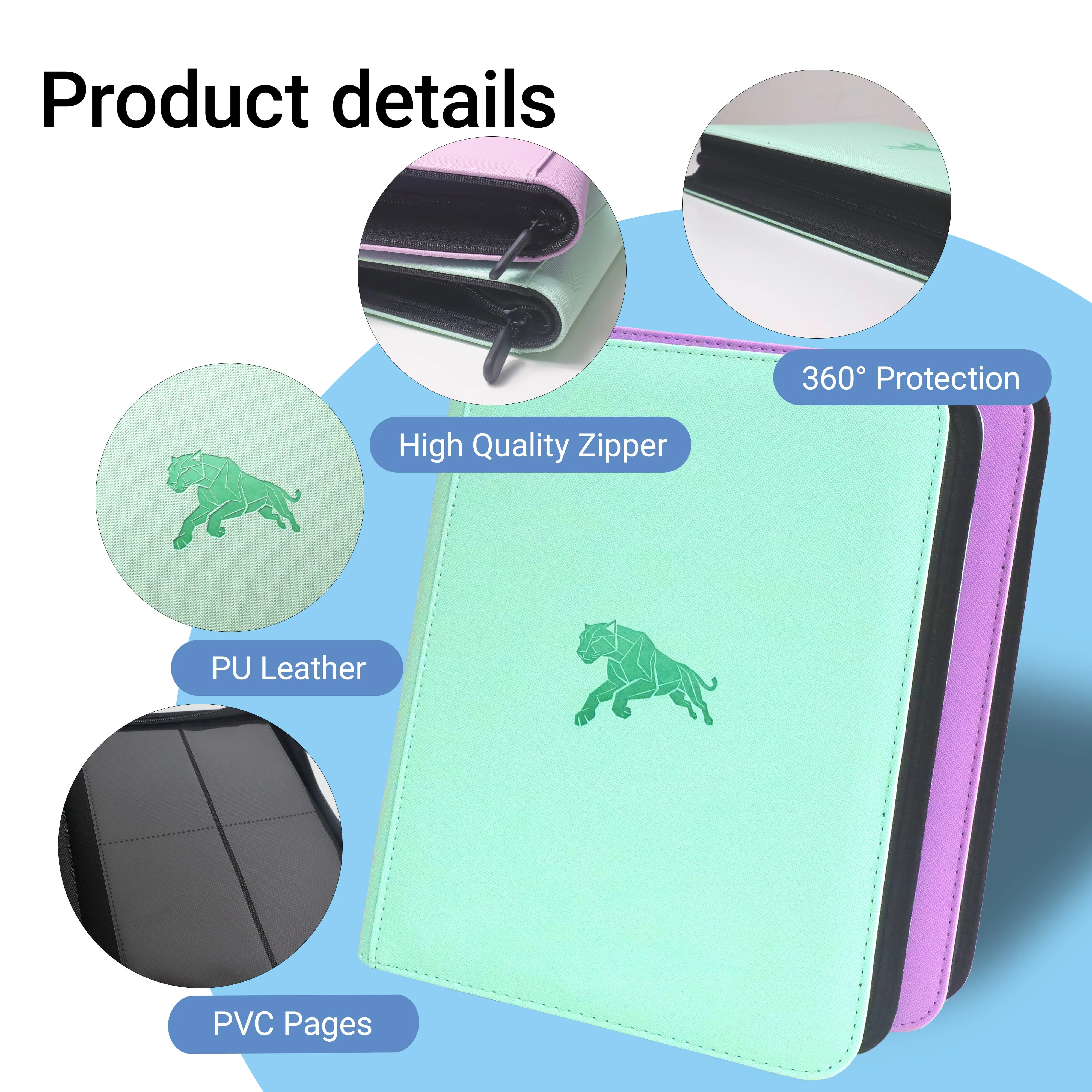4-Pocket Double Sided 160 Pockets PU Card Binder, 3×4 Inch Trading Card Album for TCG Sports Cards