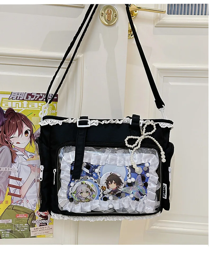 Japan Style Preppy Messenger Bag with Cute Bow Anime Shoulder Crossbody Bag For Sweet JK Girls Tote Bag