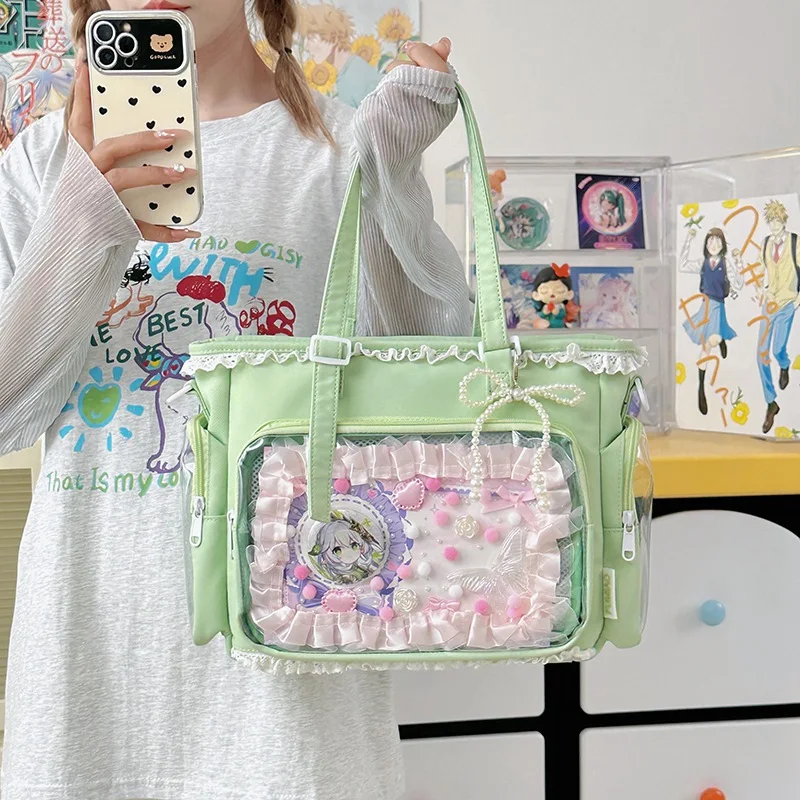Japan Style Preppy Messenger Bag with Cute Bow Anime Shoulder Crossbody Bag For Sweet JK Girls Tote Bag