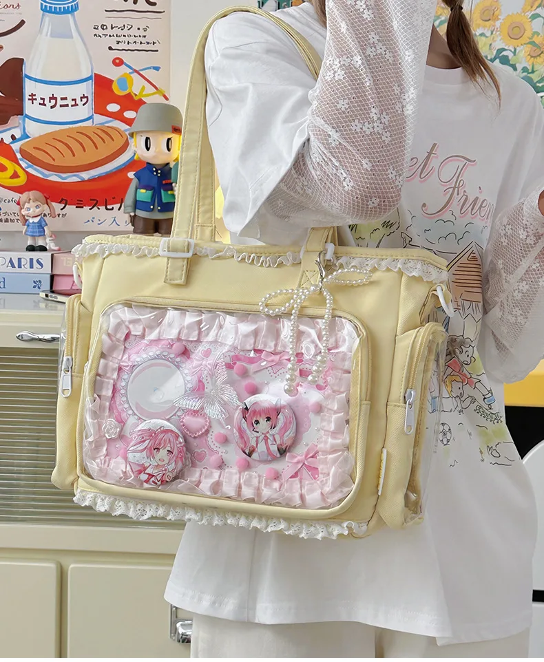 Japan Style Preppy Messenger Bag with Cute Bow Anime Shoulder Crossbody Bag For Sweet JK Girls Tote Bag