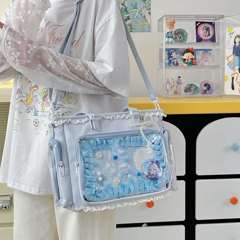 Japan Style Preppy Messenger Bag with Cute Bow Anime Shoulder Crossbody Bag For Sweet JK Girls Tote Bag