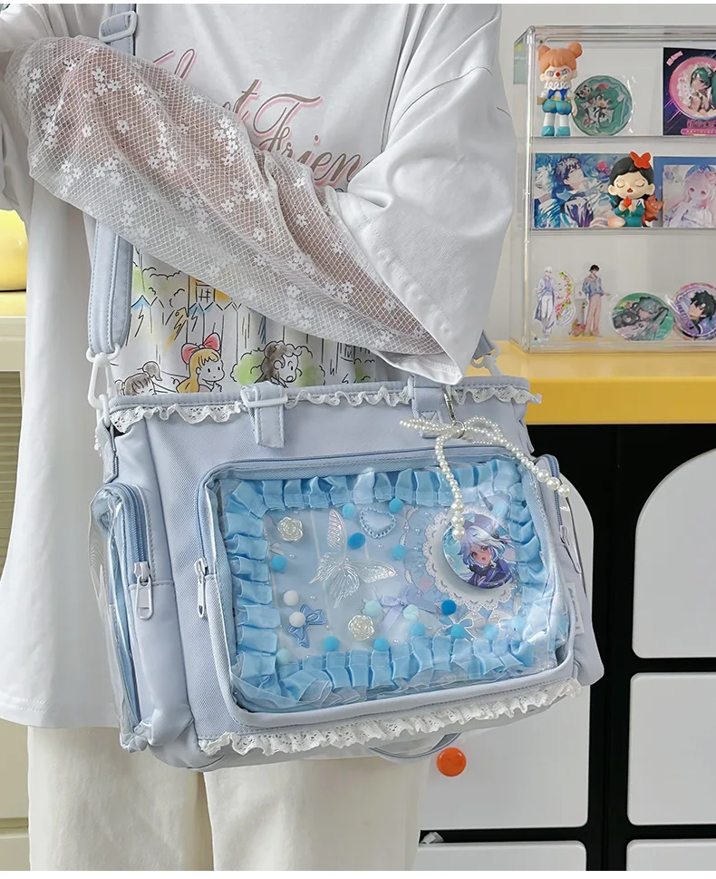 Japan Style Preppy Messenger Bag with Cute Bow Anime Shoulder Crossbody Bag For Sweet JK Girls Tote Bag