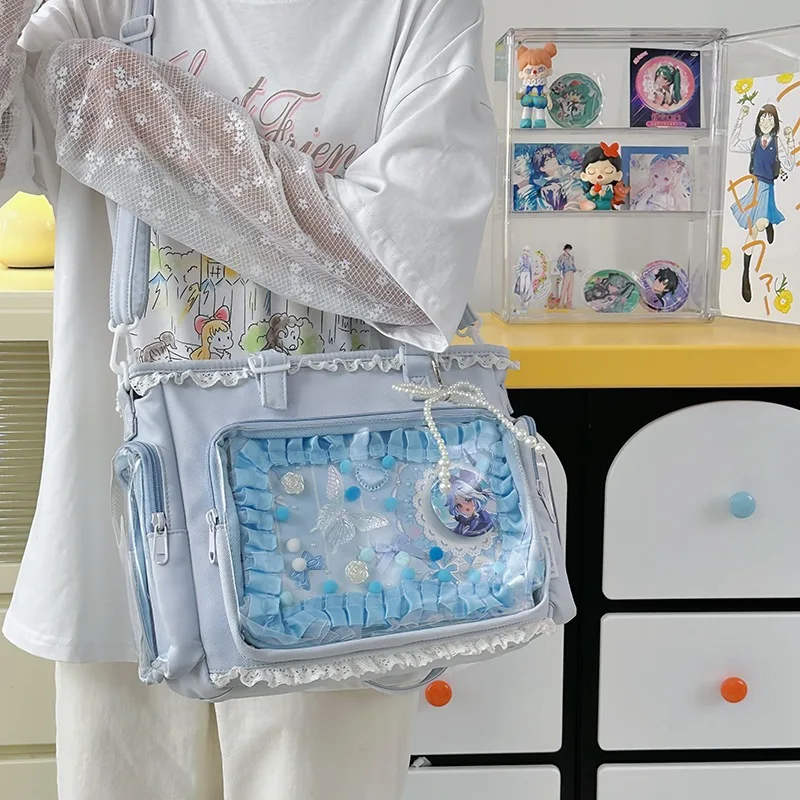 Japan Style Preppy Messenger Bag with Cute Bow Anime Shoulder Crossbody Bag For Sweet JK Girls Tote Bag