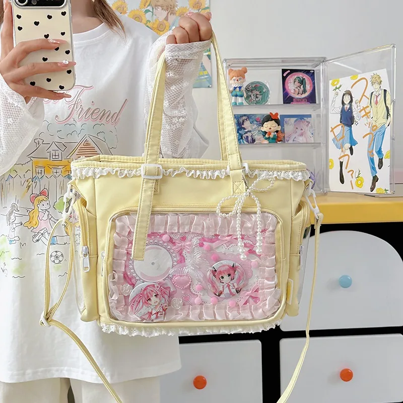 Japan Style Preppy Messenger Bag with Cute Bow Anime Shoulder Crossbody Bag For Sweet JK Girls Tote Bag