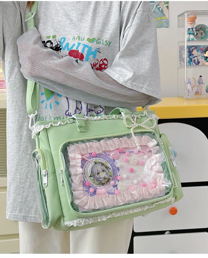 Japan Style Preppy Messenger Bag with Cute Bow Anime Shoulder Crossbody Bag For Sweet JK Girls Tote Bag