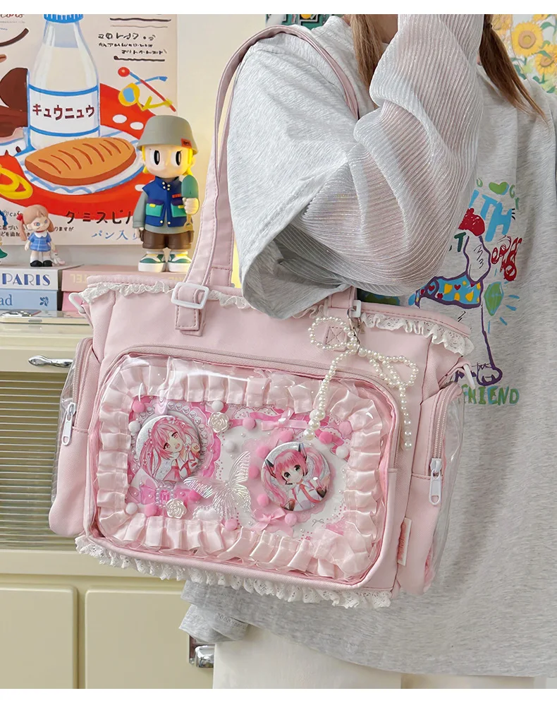 Japan Style Preppy Messenger Bag with Cute Bow Anime Shoulder Crossbody Bag For Sweet JK Girls Tote Bag