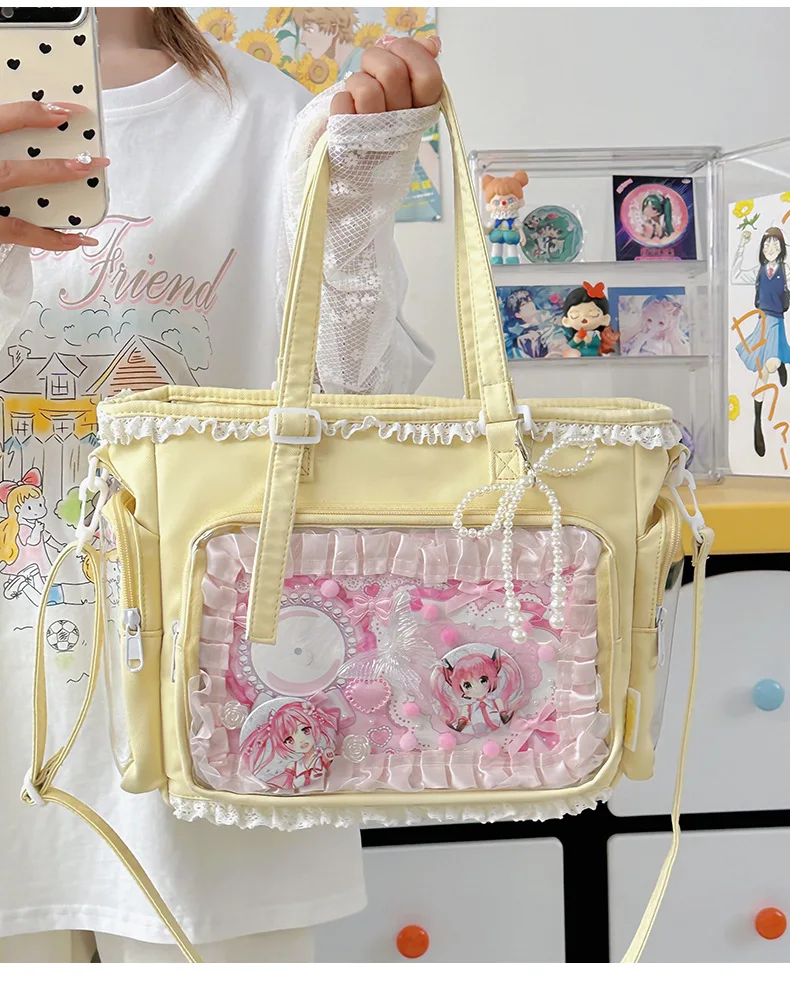 Japan Style Preppy Messenger Bag with Cute Bow Anime Shoulder Crossbody Bag For Sweet JK Girls Tote Bag