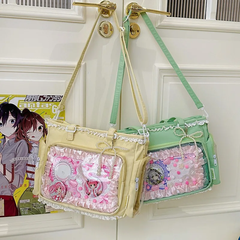 Japan Style Preppy Messenger Bag with Cute Bow Anime Shoulder Crossbody Bag For Sweet JK Girls Tote Bag
