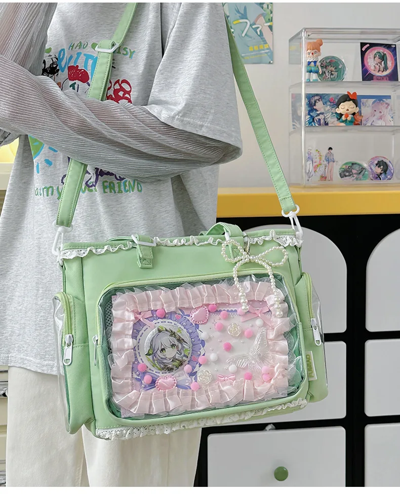 Japan Style Preppy Messenger Bag with Cute Bow Anime Shoulder Crossbody Bag For Sweet JK Girls Tote Bag