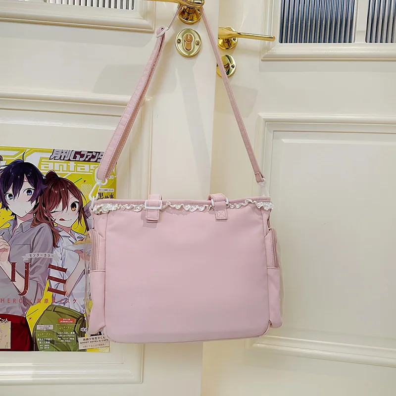 Japan Style Preppy Messenger Bag with Cute Bow Anime Shoulder Crossbody Bag For Sweet JK Girls Tote Bag