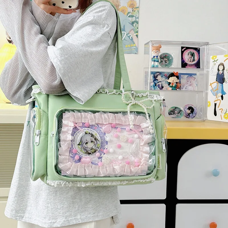 Japan Style Preppy Messenger Bag with Cute Bow Anime Shoulder Crossbody Bag For Sweet JK Girls Tote Bag