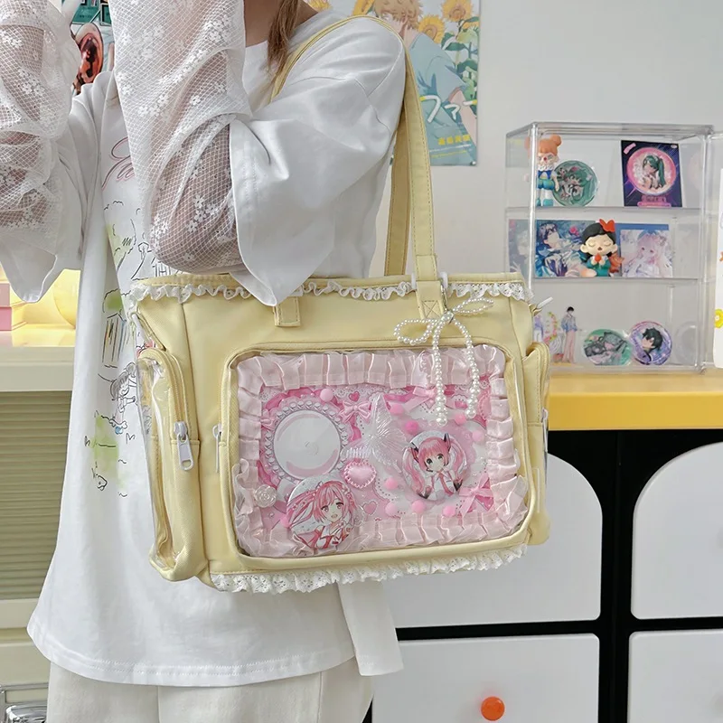 Japan Style Preppy Messenger Bag with Cute Bow Anime Shoulder Crossbody Bag For Sweet JK Girls Tote Bag