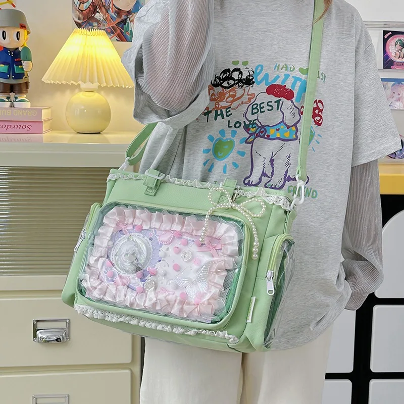 Japan Style Preppy Messenger Bag with Cute Bow Anime Shoulder Crossbody Bag For Sweet JK Girls Tote Bag