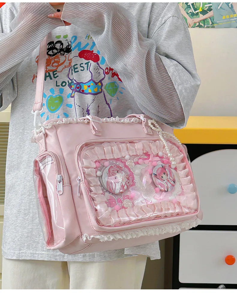 Japan Style Preppy Messenger Bag with Cute Bow Anime Shoulder Crossbody Bag For Sweet JK Girls Tote Bag