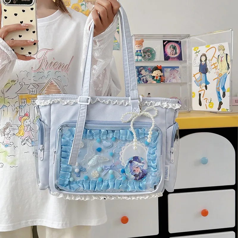 Japan Style Preppy Messenger Bag with Cute Bow Anime Shoulder Crossbody Bag For Sweet JK Girls Tote Bag