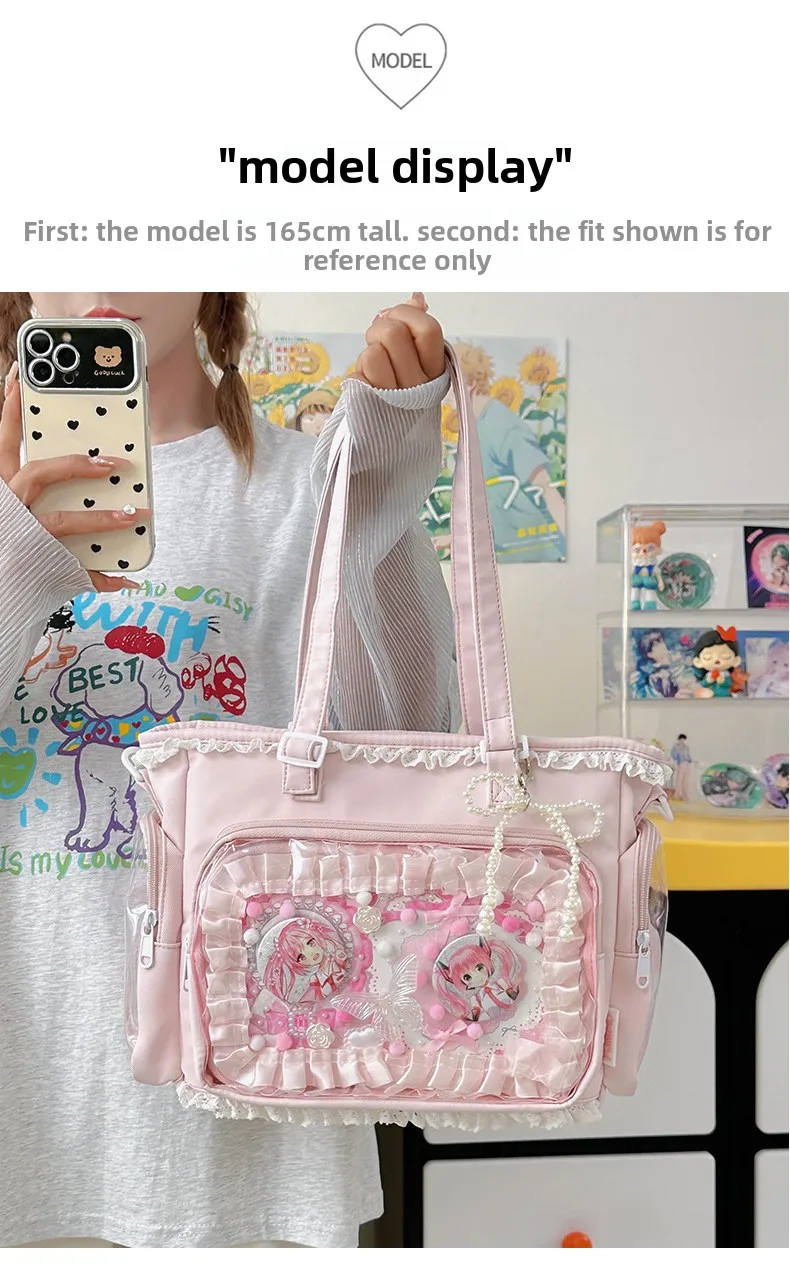 Japan Style Preppy Messenger Bag with Cute Bow Anime Shoulder Crossbody Bag For Sweet JK Girls Tote Bag
