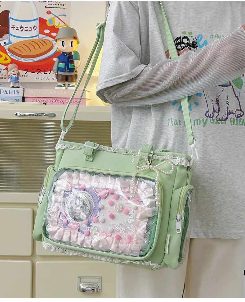 Japan Style Preppy Messenger Bag with Cute Bow Anime Shoulder Crossbody Bag For Sweet JK Girls Tote Bag