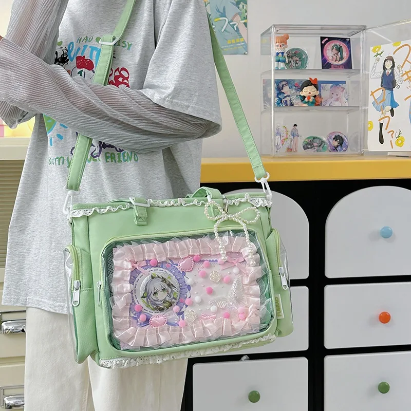 Japan Style Preppy Messenger Bag with Cute Bow Anime Shoulder Crossbody Bag For Sweet JK Girls Tote Bag