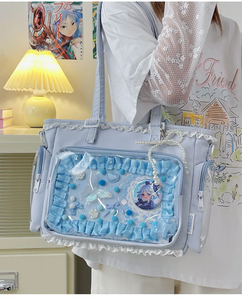 Japan Style Preppy Messenger Bag with Cute Bow Anime Shoulder Crossbody Bag For Sweet JK Girls Tote Bag
