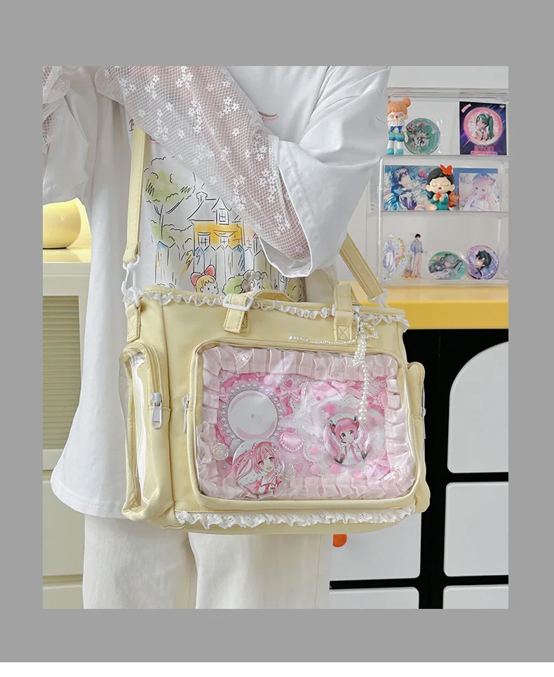 Japan Style Preppy Messenger Bag with Cute Bow Anime Shoulder Crossbody Bag For Sweet JK Girls Tote Bag