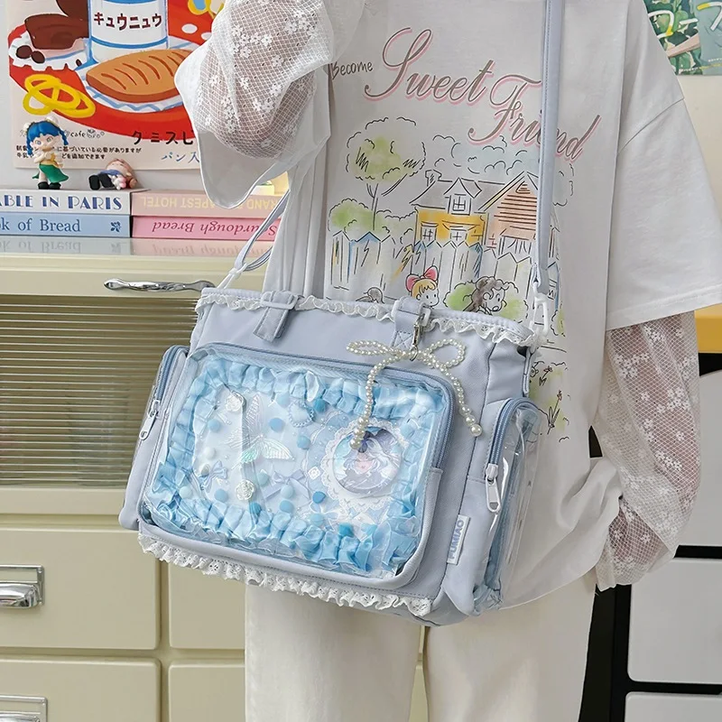 Japan Style Preppy Messenger Bag with Cute Bow Anime Shoulder Crossbody Bag For Sweet JK Girls Tote Bag