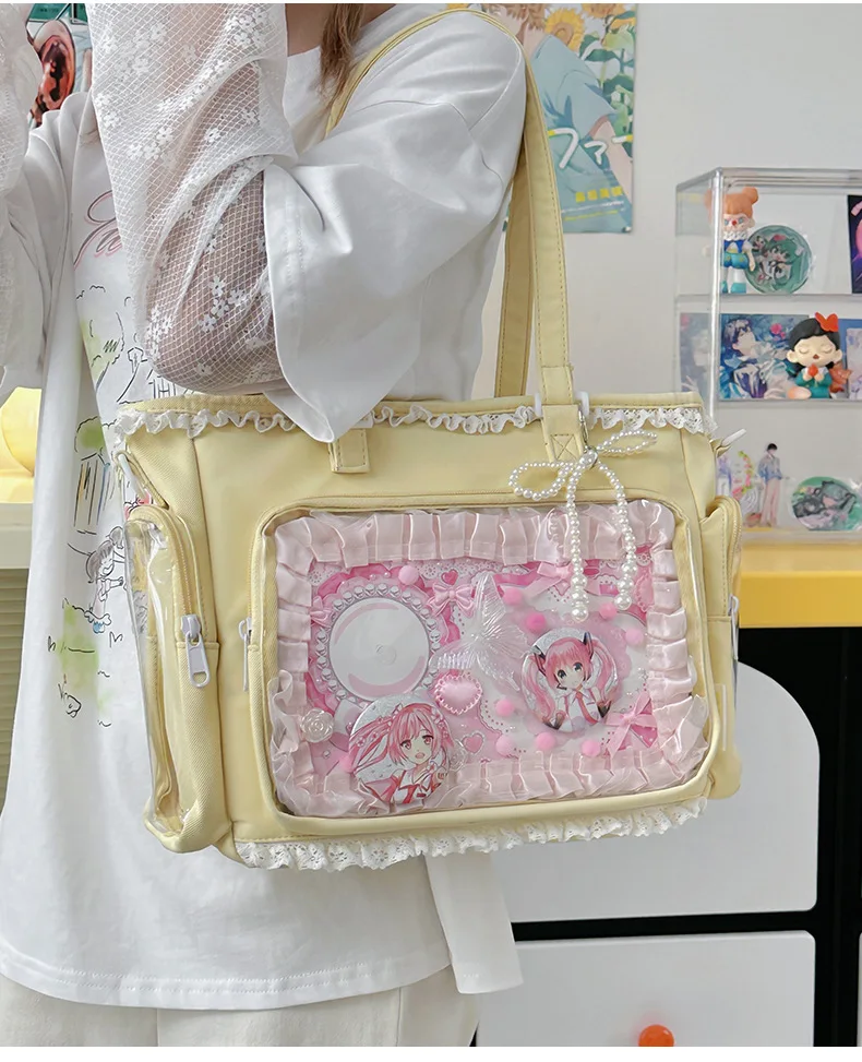 Japan Style Preppy Messenger Bag with Cute Bow Anime Shoulder Crossbody Bag For Sweet JK Girls Tote Bag