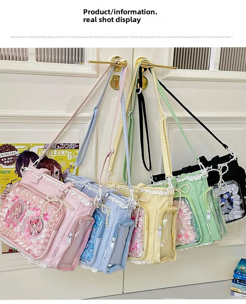 Japan Style Preppy Messenger Bag with Cute Bow Anime Shoulder Crossbody Bag For Sweet JK Girls Tote Bag