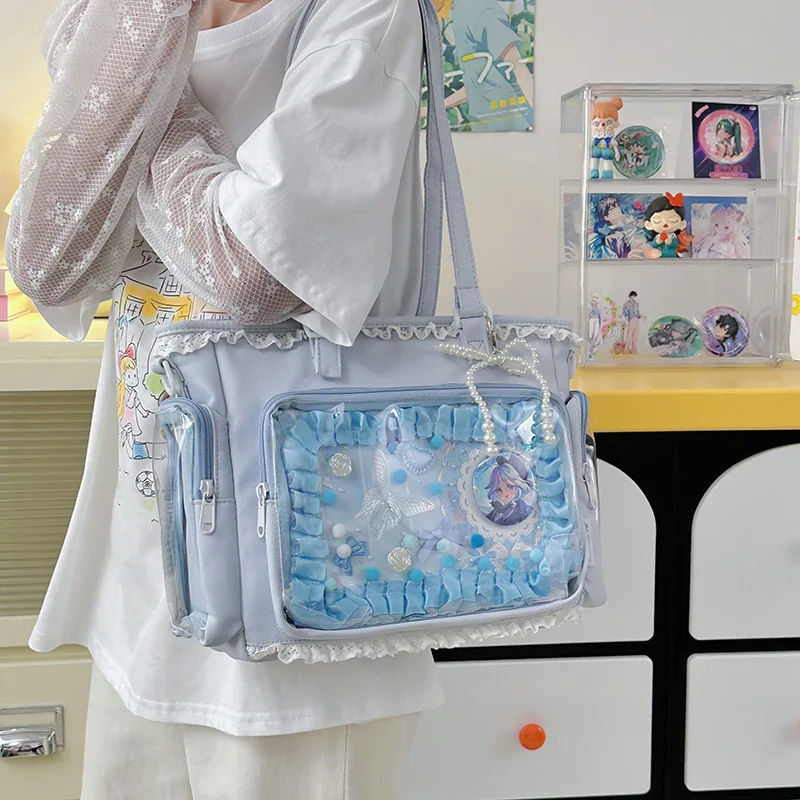 Japan Style Preppy Messenger Bag with Cute Bow Anime Shoulder Crossbody Bag For Sweet JK Girls Tote Bag