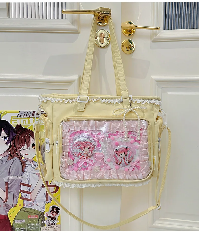 Japan Style Preppy Messenger Bag with Cute Bow Anime Shoulder Crossbody Bag For Sweet JK Girls Tote Bag