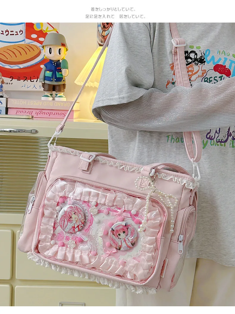 Japan Style Preppy Messenger Bag with Cute Bow Anime Shoulder Crossbody Bag For Sweet JK Girls Tote Bag