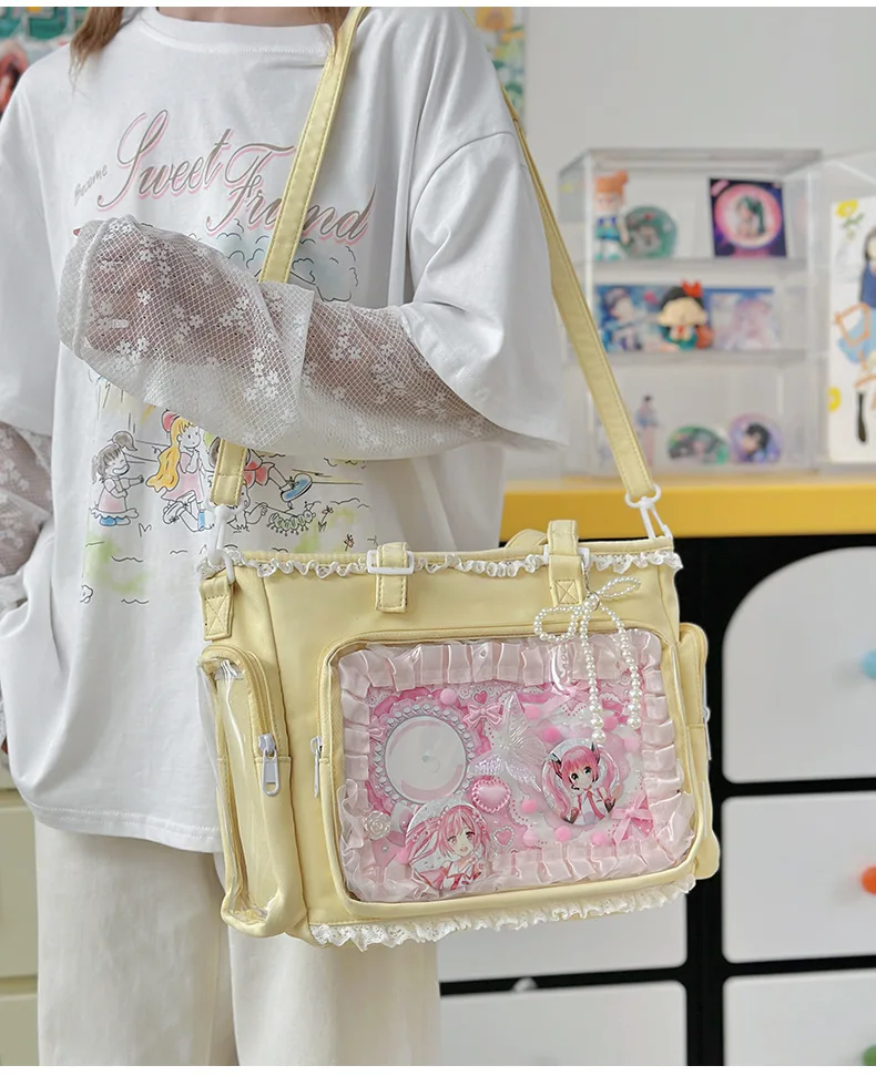 Japan Style Preppy Messenger Bag with Cute Bow Anime Shoulder Crossbody Bag For Sweet JK Girls Tote Bag
