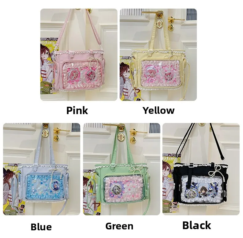 Japan Style Preppy Messenger Bag with Cute Bow Anime Shoulder Crossbody Bag For Sweet JK Girls Tote Bag