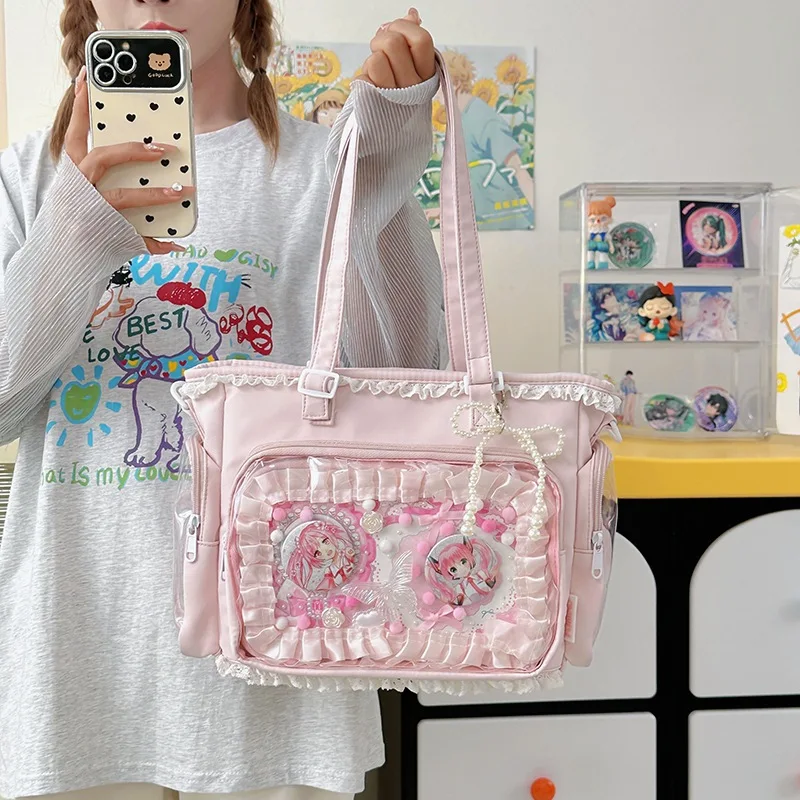 Japan Style Preppy Messenger Bag with Cute Bow Anime Shoulder Crossbody Bag For Sweet JK Girls Tote Bag