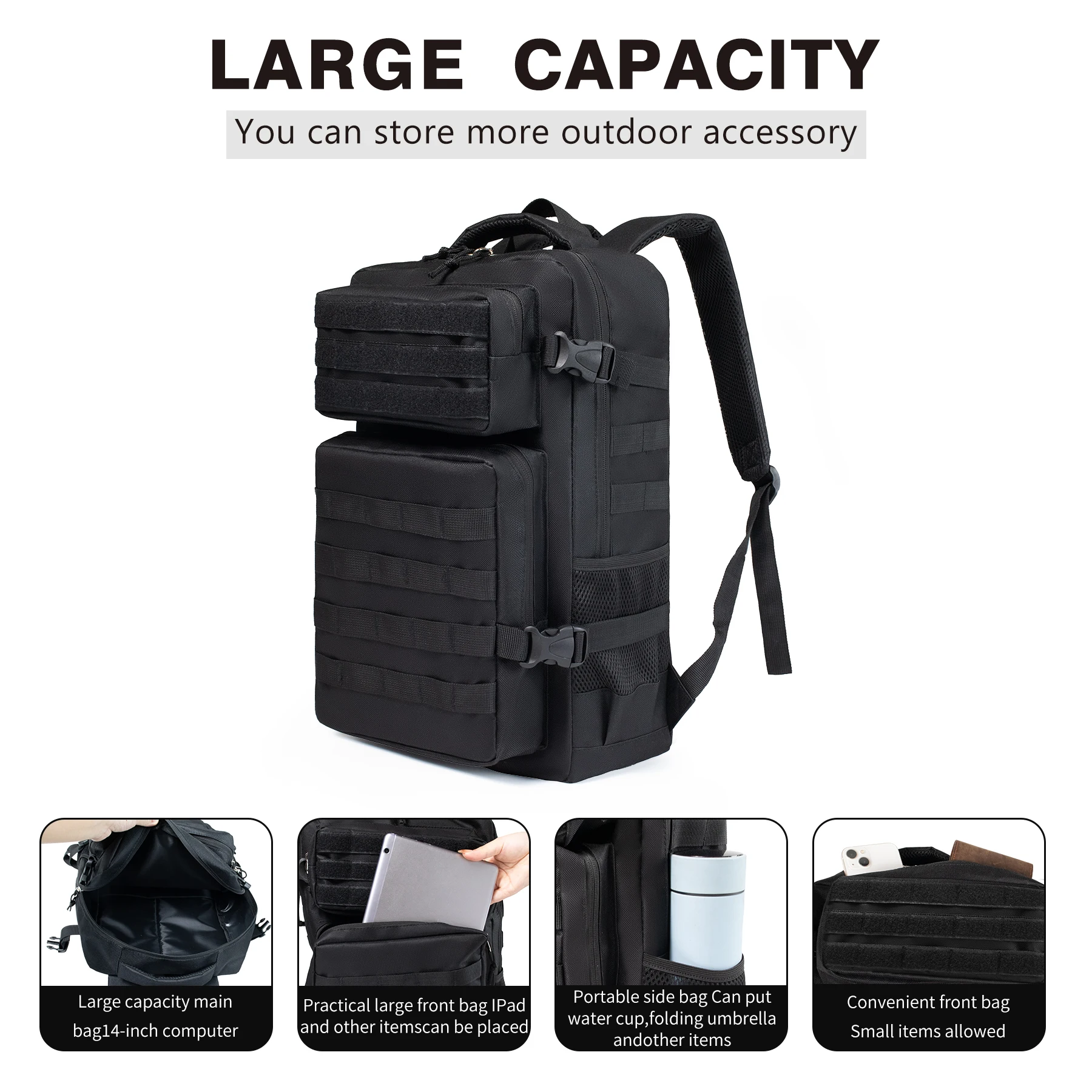 50L/32L Military Tactical Backpack, Large Assault Pack for Camping Hiking with MOLLE, Durable Daypack Rucksack for Men Travel Work