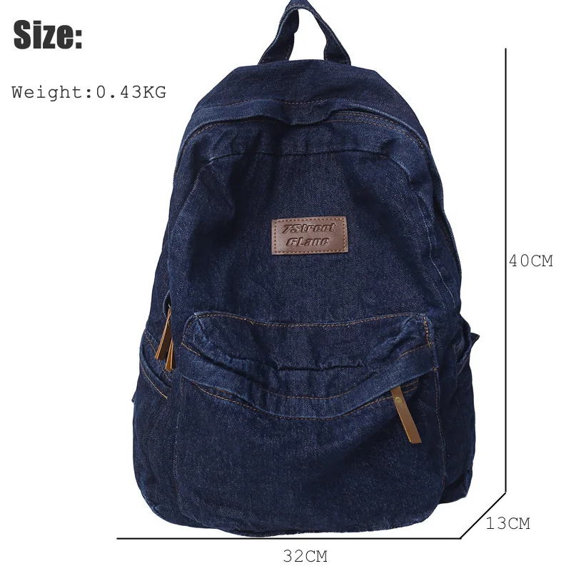 1 Pcs Fashionable New Style Simple And Trendy Backpack Large Capacity Durable Denim Bag Student Bag